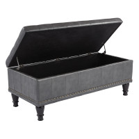 OSP Home Furnishings BP-CDOT45-BD26 Caldwell Square Storage Ottoman in Grey Bonded Leather with Antique Brass Nailheads